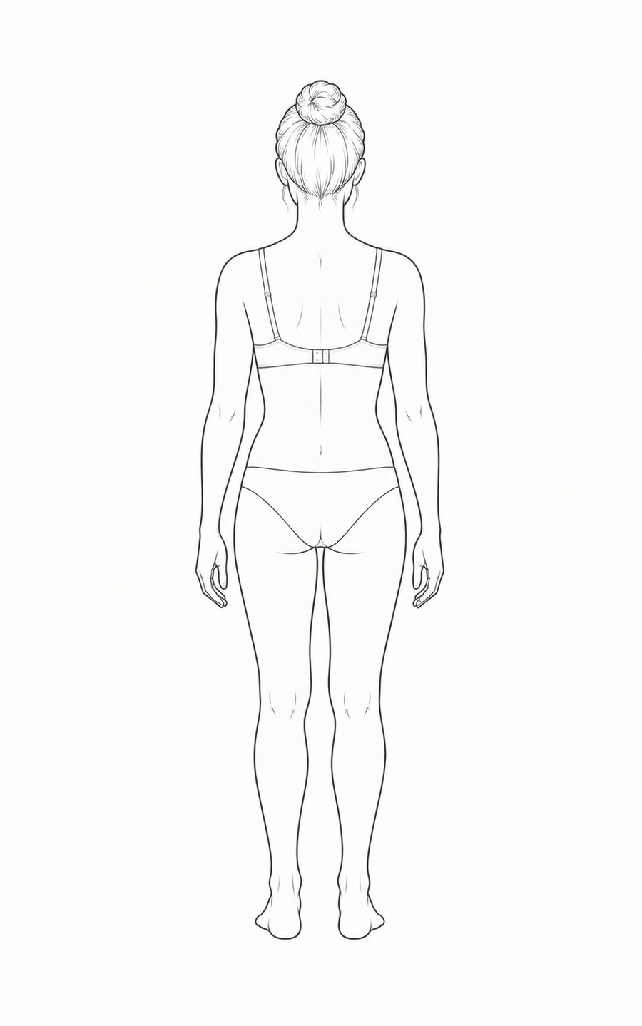 Woman wearing undergarments, back application view