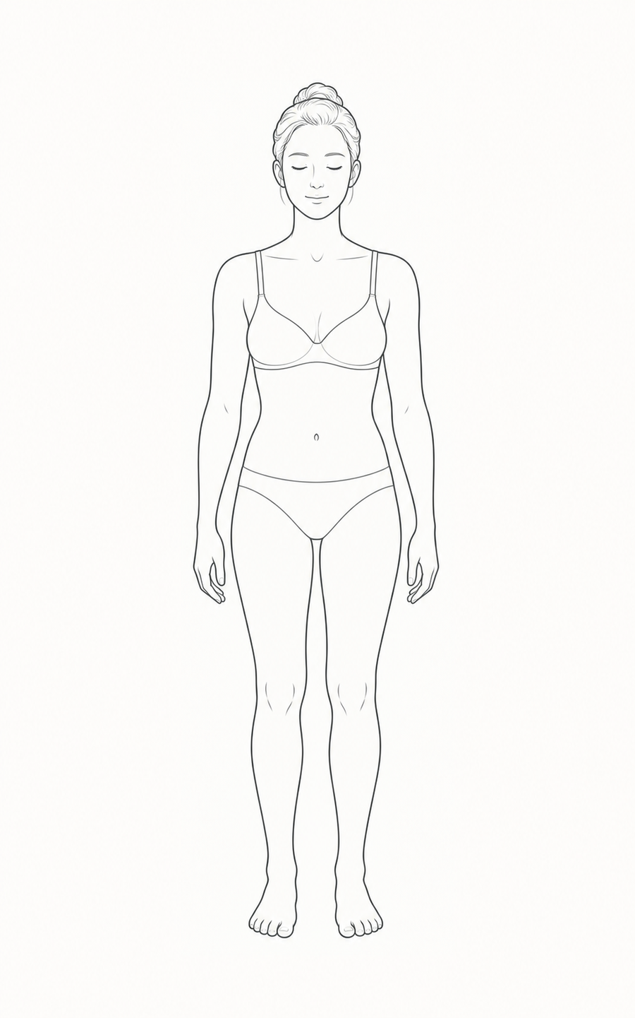 Woman wearing undergarments, front application view